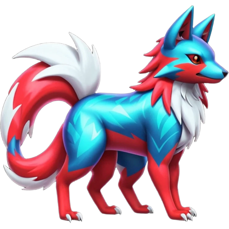 Futuristic shiny colorful neon vibrant bright patterned Zoroark-Zangoose-Litten-hybrid-creature emoji