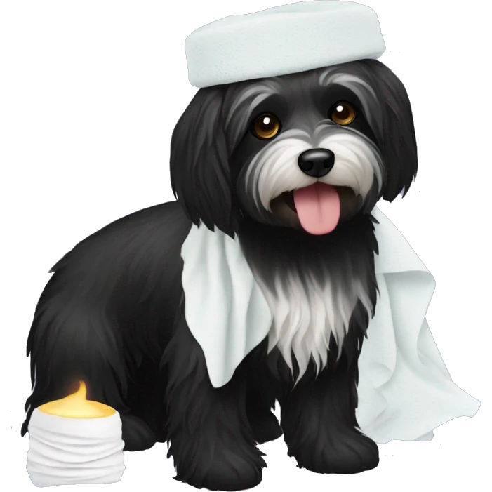 black havanese dog with lotion and tissues  emoji