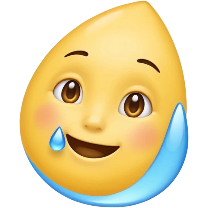 mix of these two 🥺☺️ but make it classic orginal emoji not woman or man face and without hearts and a little bit sad but still smile, make the drops blue like cry but IT NEEDS TO BE HAPPY emoji