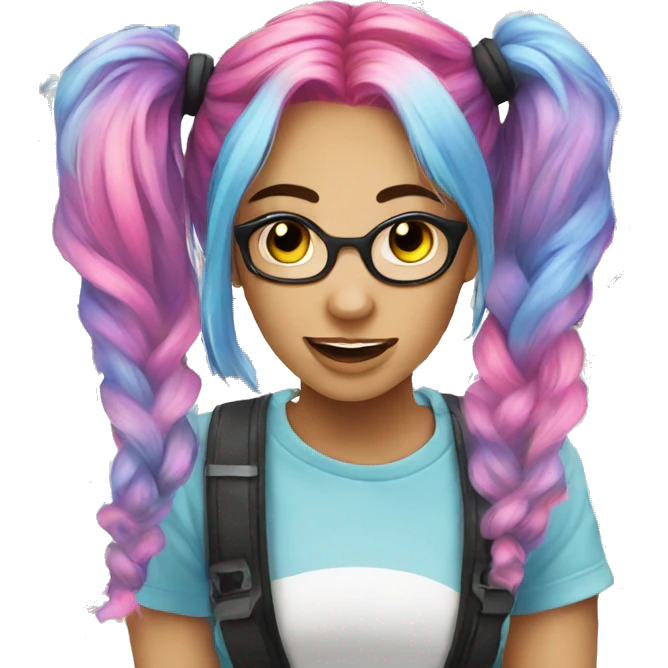 Rave girl pigtails rainbow hair emoji