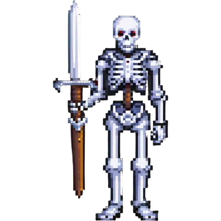 Pixel skeleton with a sword emoji
