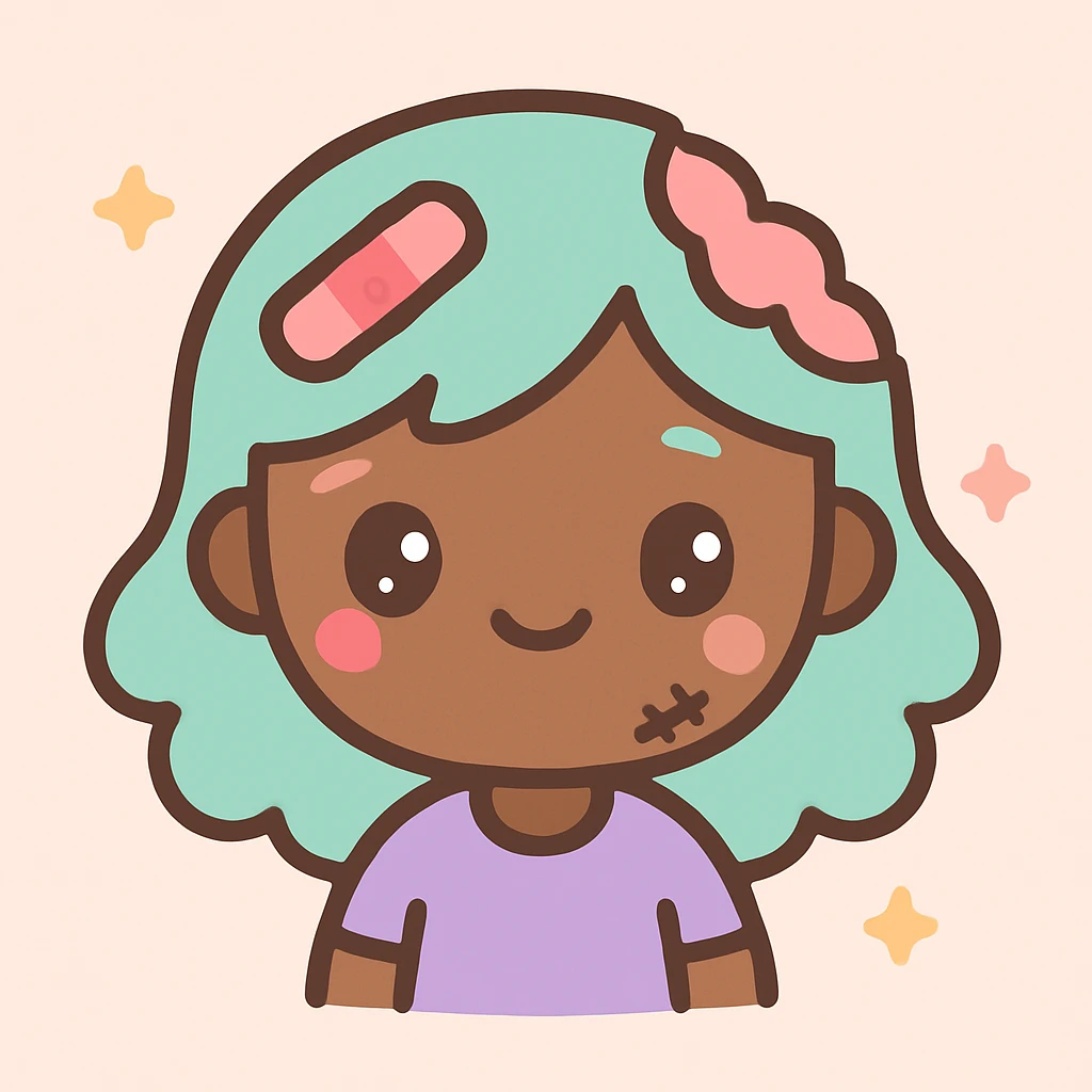kawaii style portrait of a brown-skinned zombie girl emoji