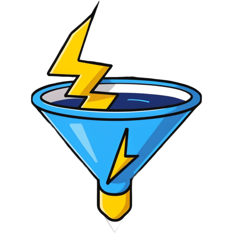 Marketing optimization funnel with lightning bolt for efficiency emoji
