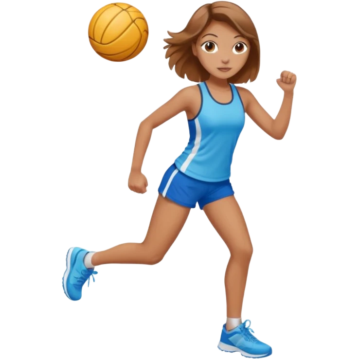 sporty and fit girl with light brown hair in shorts and with a beautiful face emoji
