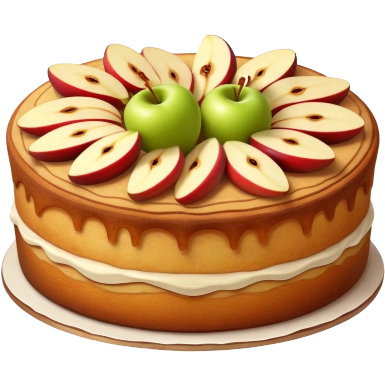 cinematic-realistic-apfelkuchen-cake-emoji,-depicted-as-a-classic-cake-with-cinnamon-and-thinly sliced apples on the top a few neatly spread out-rendered-with-soft-textures-and-warm,-inviting-lighting. emoji
