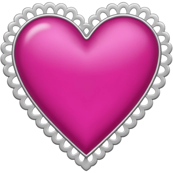 Fuchsia pink heart, silver lace trim
 emoji