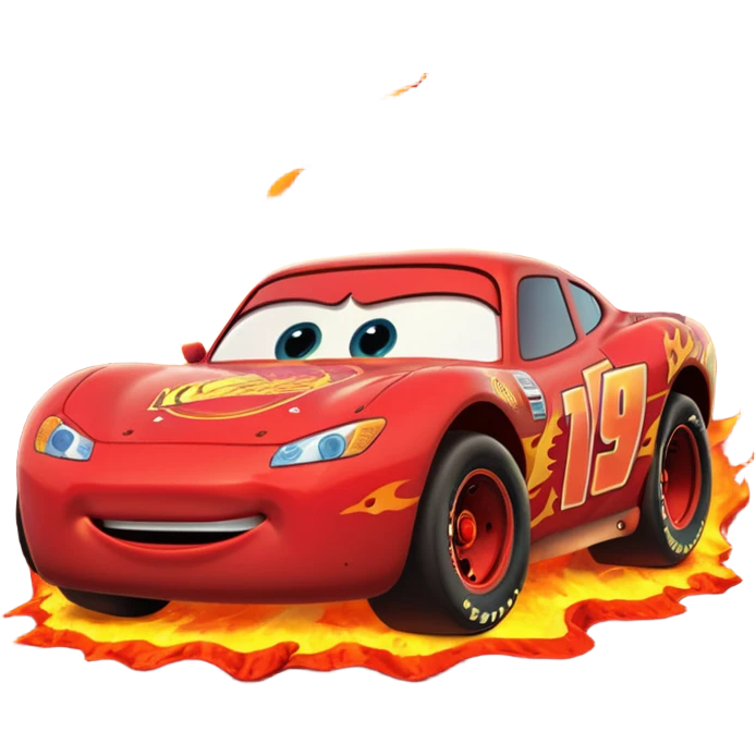 Lightning McQueen racing with lava erupting in the background emoji