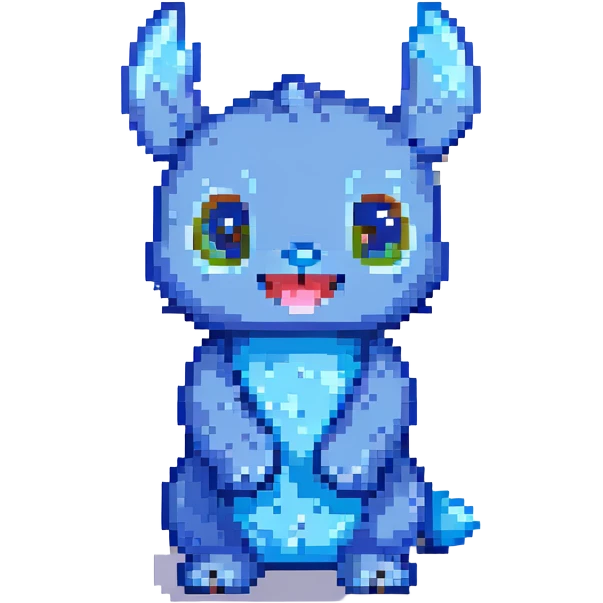 Stitch from Lilo & Stitch, pixel art style, full body, cute expression, blue fur, standing pose emoji
