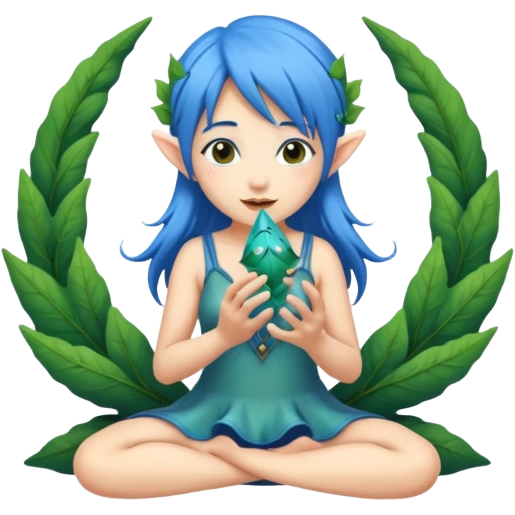 forest fairy woman with blue hair playing leaf-shaped ocarina emoji