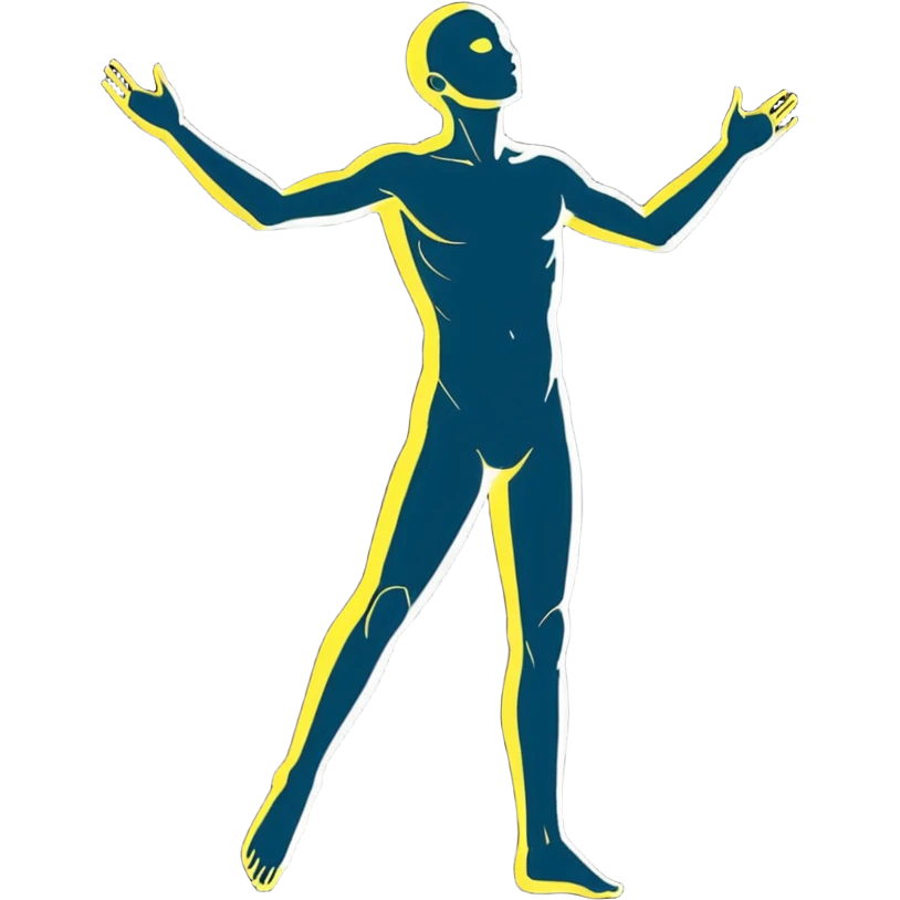 Human form dissolving into ethereal light particles, transcending physical form, spiritual journey emoji