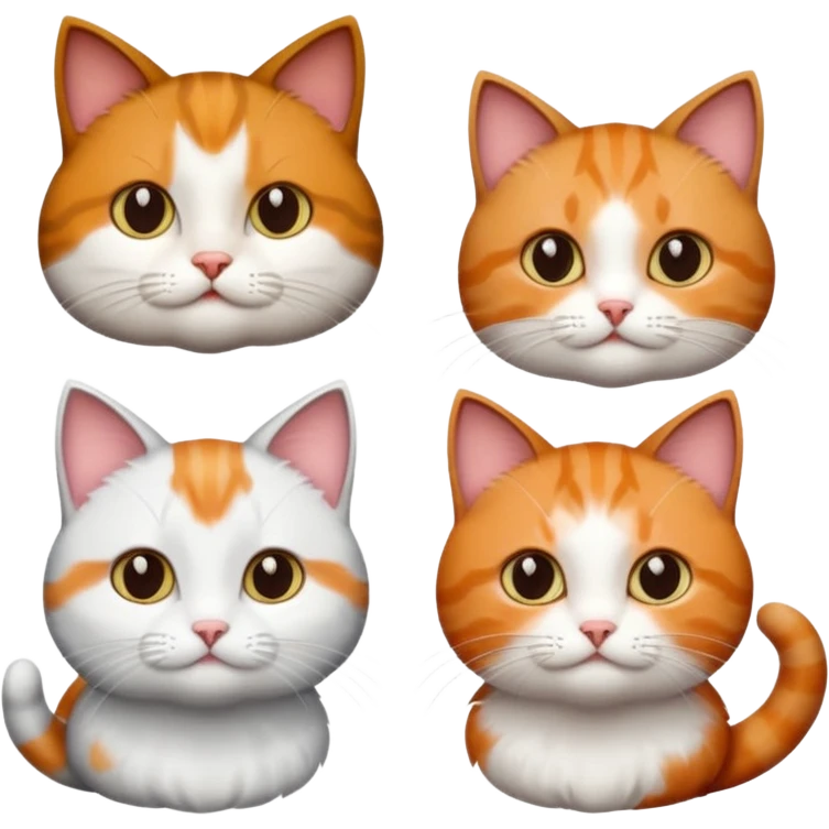 3 different coloured short haired cats including; a dark brown tabby and white cat, and a dark grey and white and a ginger and white emoji