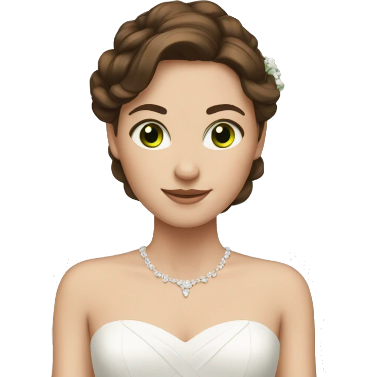 Bride with brown hair and green ey emoji