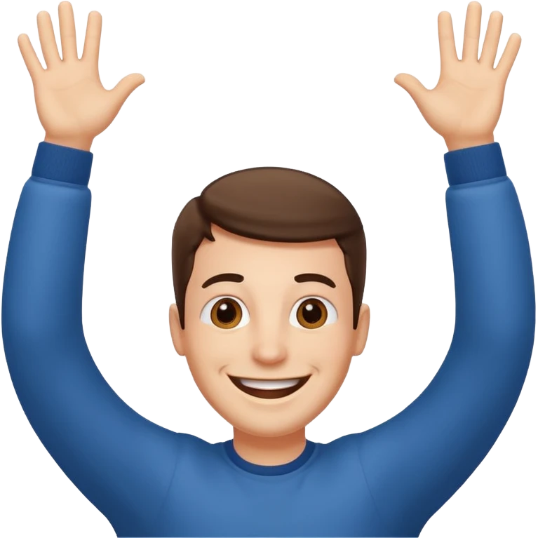 very happy guy with BIG smile and hands above head emoji