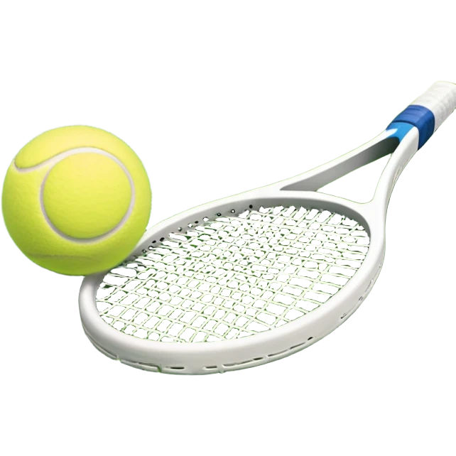A tennis racket resting on the green grass of a tennis court, with a tennis ball placed nearby and the net stretching across the court. The background captures the fresh, open atmosphere of a traditional grass court, emphasizing the elegance and precision of the sport. emoji