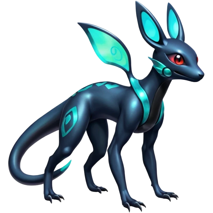 Shiny Iridescent Genesect-Umbreon-Salandit-Fakémon-hybrid-creature (full body)  emoji