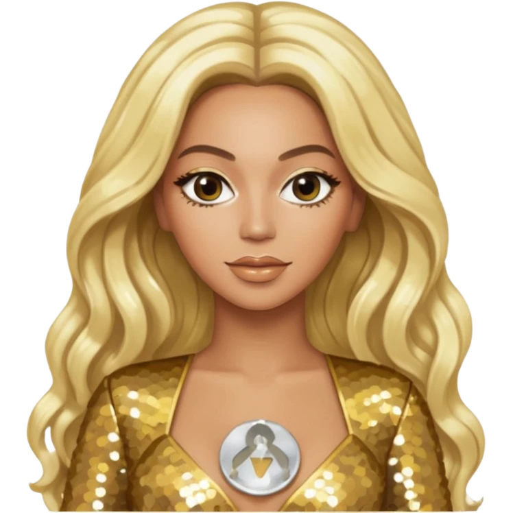 Beyonce from Destiny's Child with long platinum blonde hair, gold sequin outfit emoji