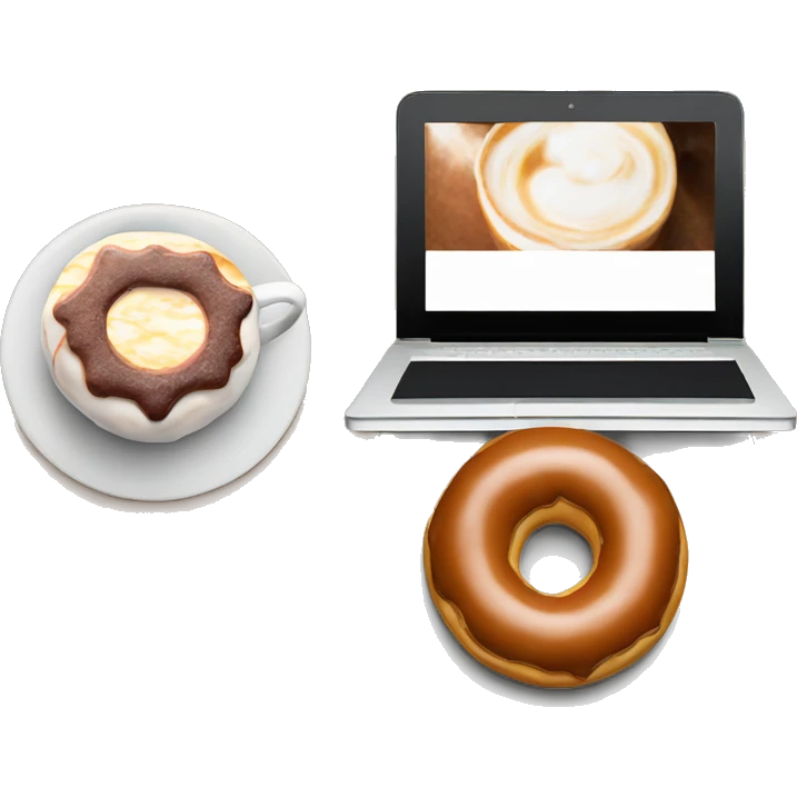 Laptop with pumpkin spice latte and a cinnamon donut  emoji