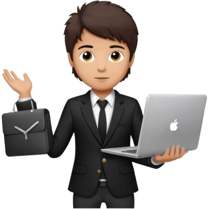 a tan boy with messy dark brown hair. Wearing a blazer and carrying a lapotop. watch on wrist emoji