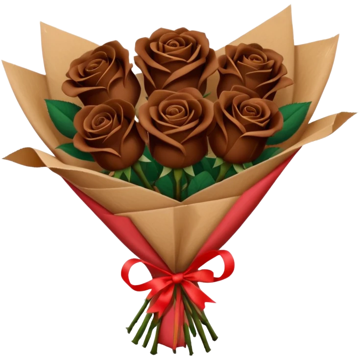 Bouquet of dark  dark brown roses in a paper package emoji