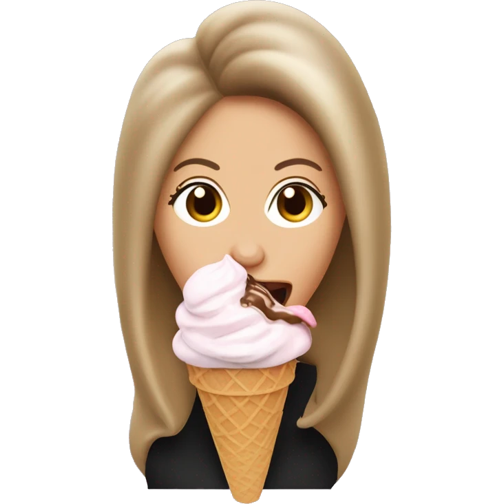 the singer barbra streisand licking a coffee ice cream cone; she has small eyes and a big nose and long fingernails emoji