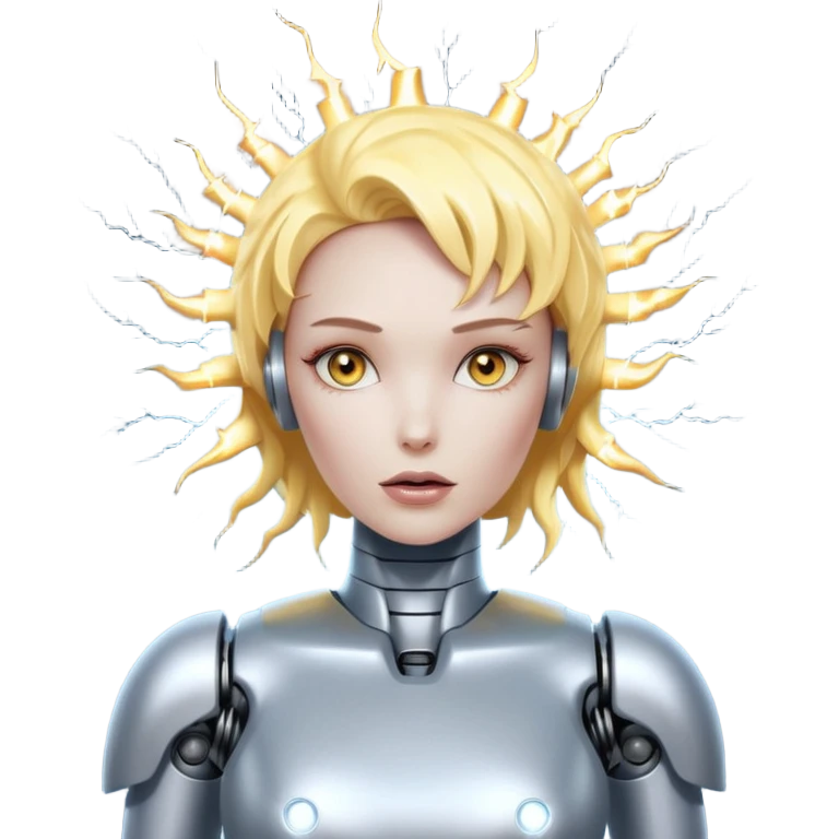 A female robot with a sexy body and lightning exploding from her brain emoji
