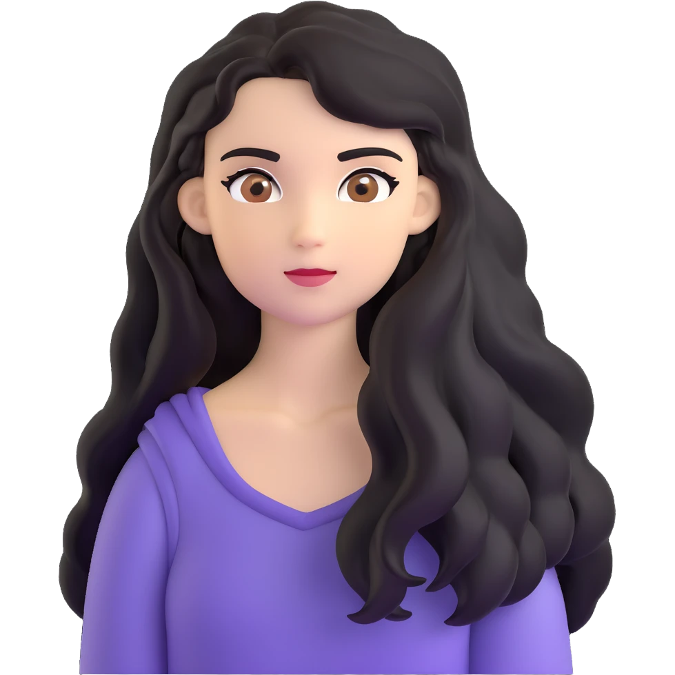 strong girl with brown eyes, long slightly wavy black hair emoji