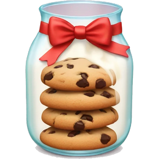 Cookies with milk and red bow around glass emoji
