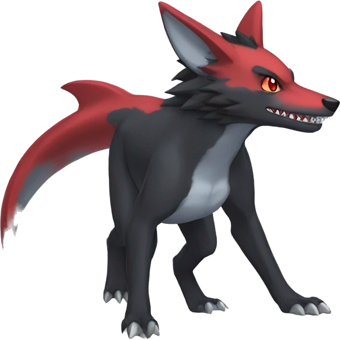 Cute cool black red nargacuga-shark-wolf animal hybrid Fakemon full body emoji