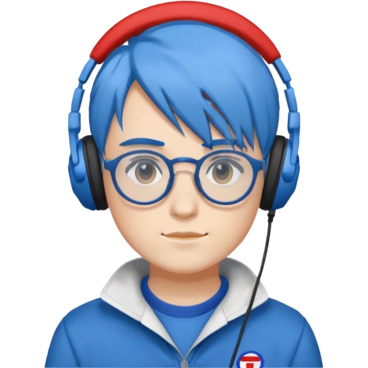 Faker with blue hair, T1 uniform, wearing glasses, white headphone











 emoji