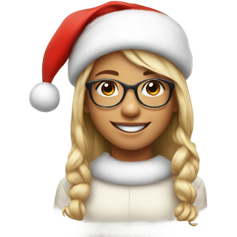 smiling girl with glasses and Santa hat portrait emoji