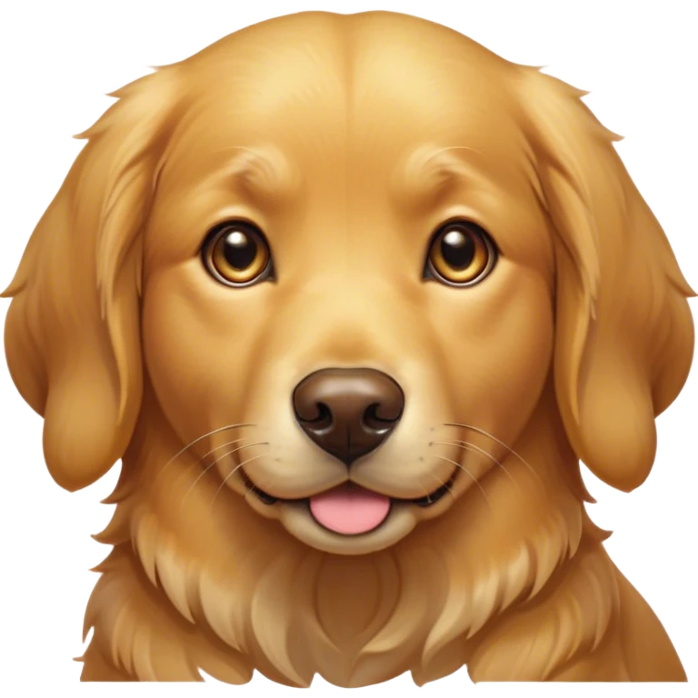Cinematic Cute Golden Retriever Portrait Emoji, Head tilted playfully and inquisitively, showcasing a rich, glossy golden coat with a healthy sheen, round, sparkling brown eyes filled with curiosity, Simplified yet irresistibly adorable features, highly detailed, glowing with a warm, friendly glow, high shine, affectionate and lively, stylized with a touch of whimsy, bright and endearing, soft glowing outline, capturing the essence of a mischievous yet loving companion, so playful it feels like it could leap out of the screen and into your arms! emoji