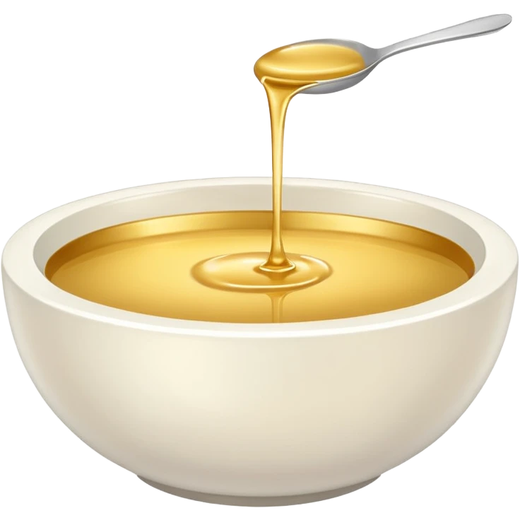 white bowl of gold liquid, minimal, smooth, no spoon, simple, clear emoji