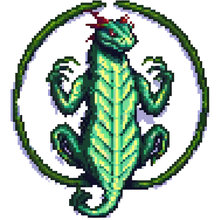 fierce ancient basilisk encircling the Windows icon, rendered in detailed pixel art emoji