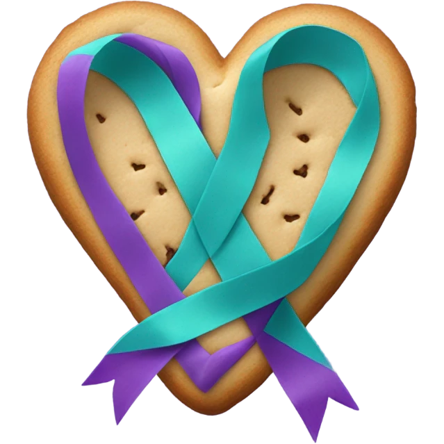 Heart cookie with teal purple awareness ribbon emoji