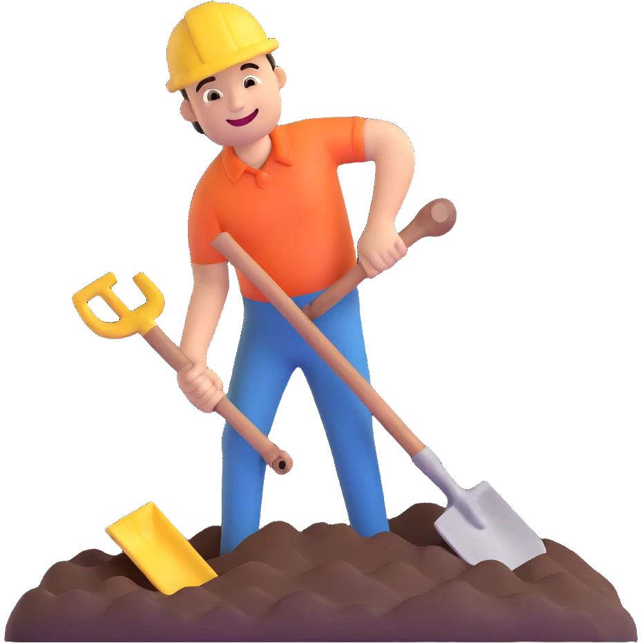 man digging with a shovel, smiling emoji