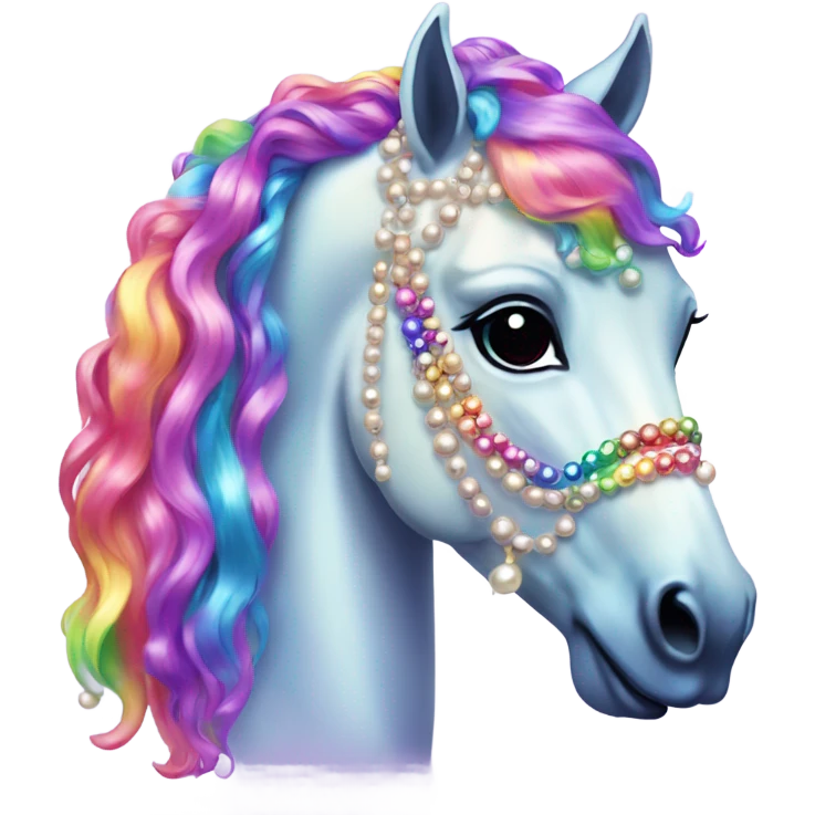 Lisa frank horse with pearls in rainbow hair emoji