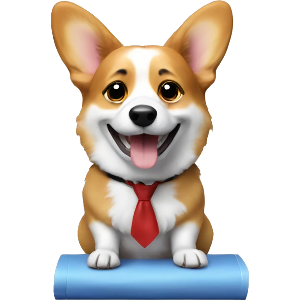 corgi solving a math exam paper happily emoji
