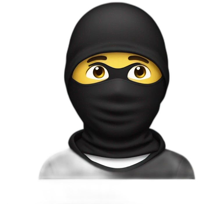 man in black suit and black balaclava with 2 holes for eyes emoji
