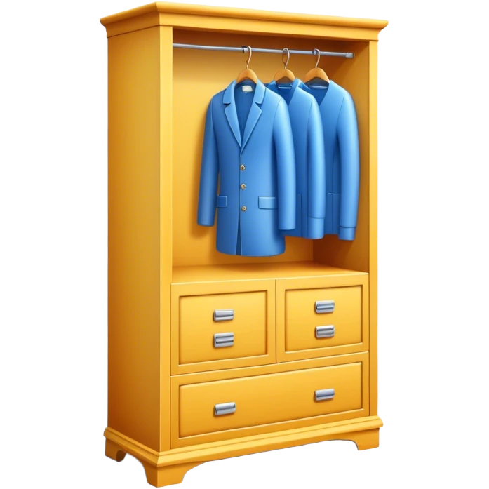 Emoji for Furniture Design: 3D installation with dimensions and a ruler or measuring tape, a blueprint of a wardrobe without clothing inside. The icon should represent the detailed design and measurement process in furniture creation. Transparent background. emoji