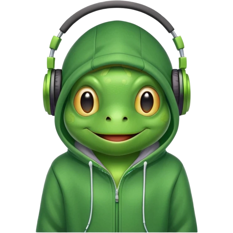 Frog in a hoodie with headphone emoji