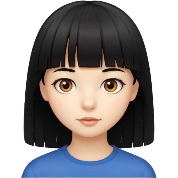 cute girl, black straight hair with straight bangs, light brown eyes emoji