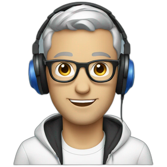 deejay with headphones and round glasses and blue eyes emoji