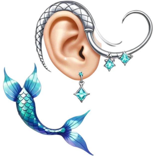 Elvish fae shiny sparkly translucent diaphanous ear climber ear cuff mermaid ear piece apparel emoji