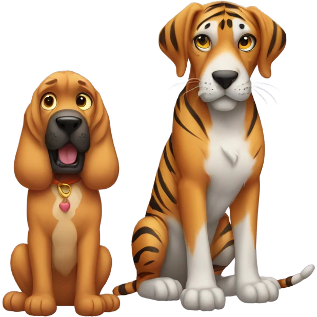 A Tiger and a bloodhound puppy. emoji