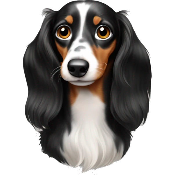 Black and white spotted dachshund long hair emoji