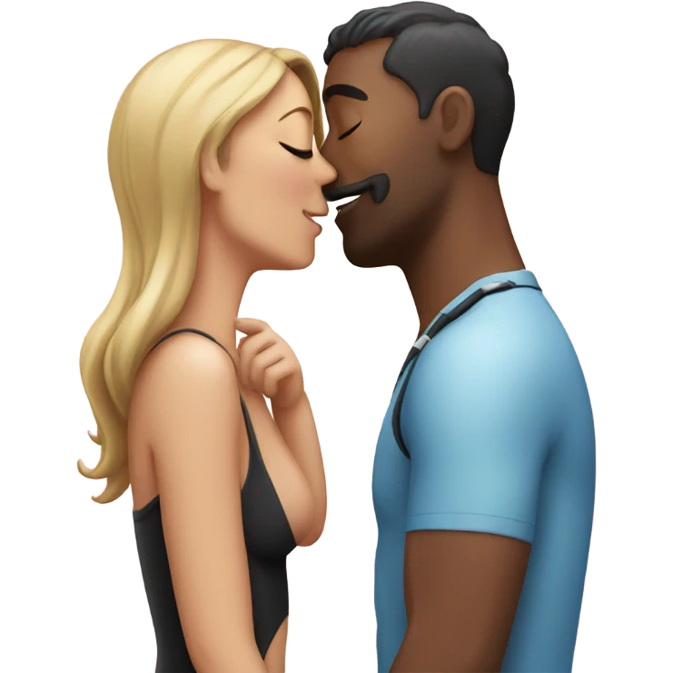 Woman in swimming suit kissing man emoji