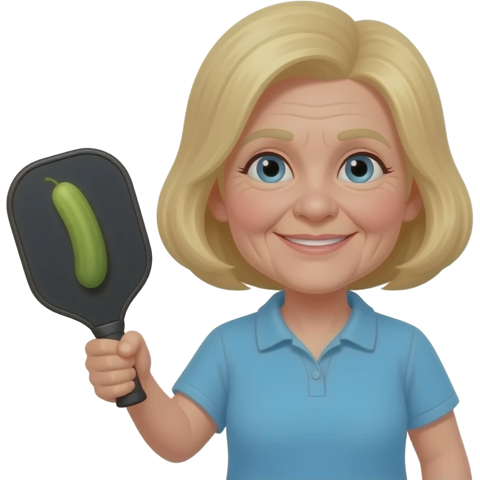 long blonde haired grandma holding a pickleball paddle emoji
