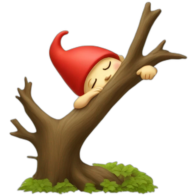 red gnome sleeping on a tree emoji