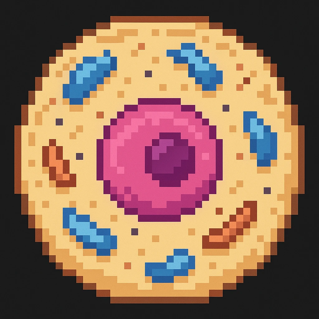 Make the human cell with a prominent nucleus detail in pixel art style emoji