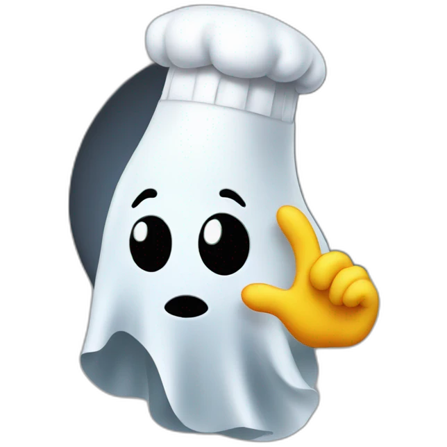 ghost with chef hat blowing a kiss with hand emoji